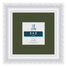 Louis White 6 x 6 inch picture frame with a green mount for a 3 x 3 inch photo