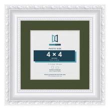Louis White 6 x 6 inch picture frame with a green mount for a 4 x 4 inch photo