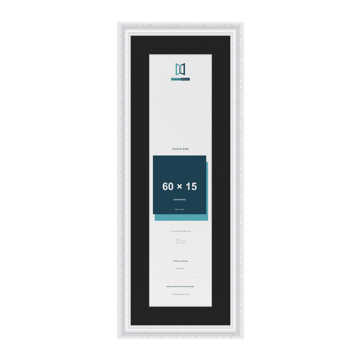 Louis White 70 x 25 cm picture frame with a black mount for a 60 x 15 cm photo