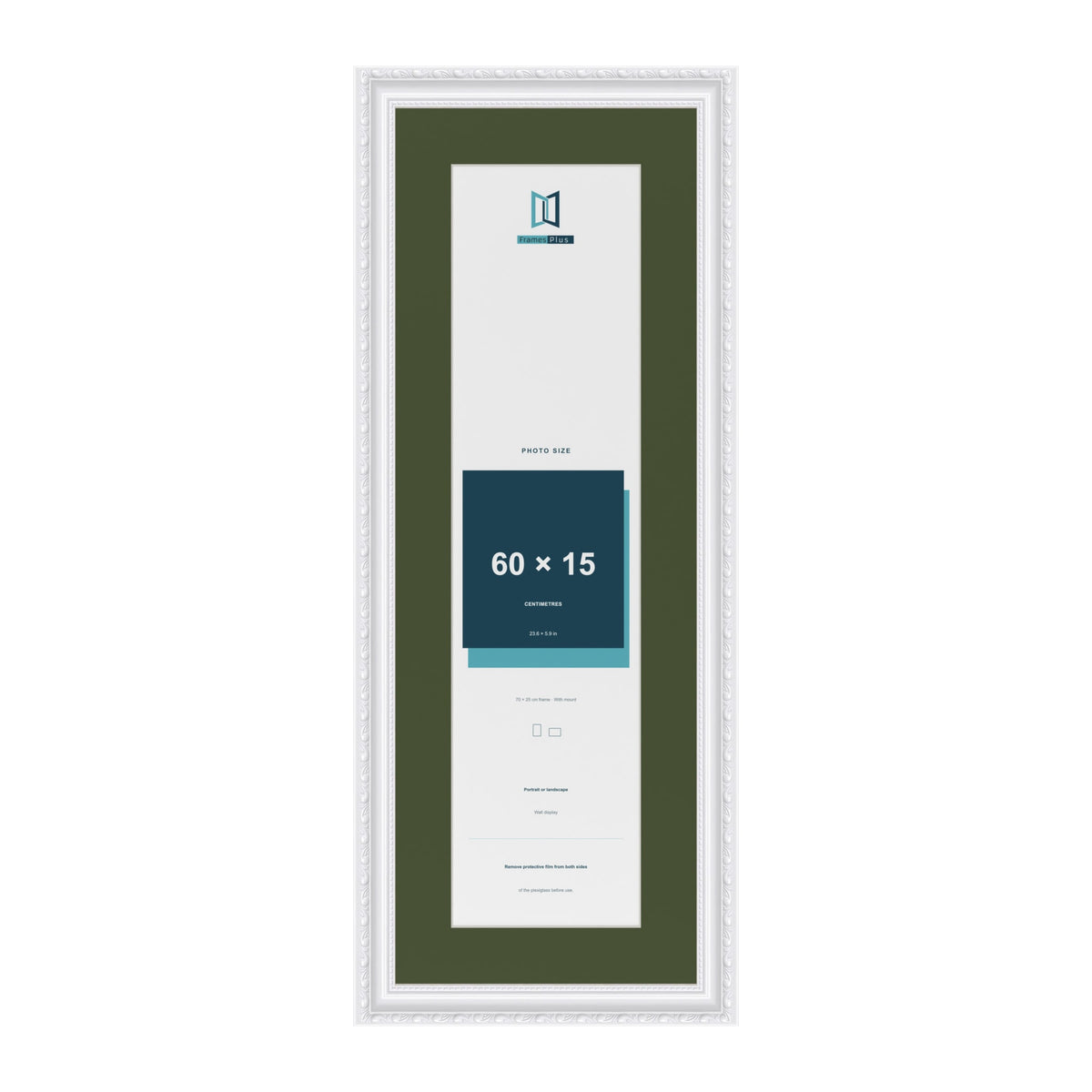 Louis White 70 x 25 cm picture frame with a green mount for a 60 x 15 cm photo