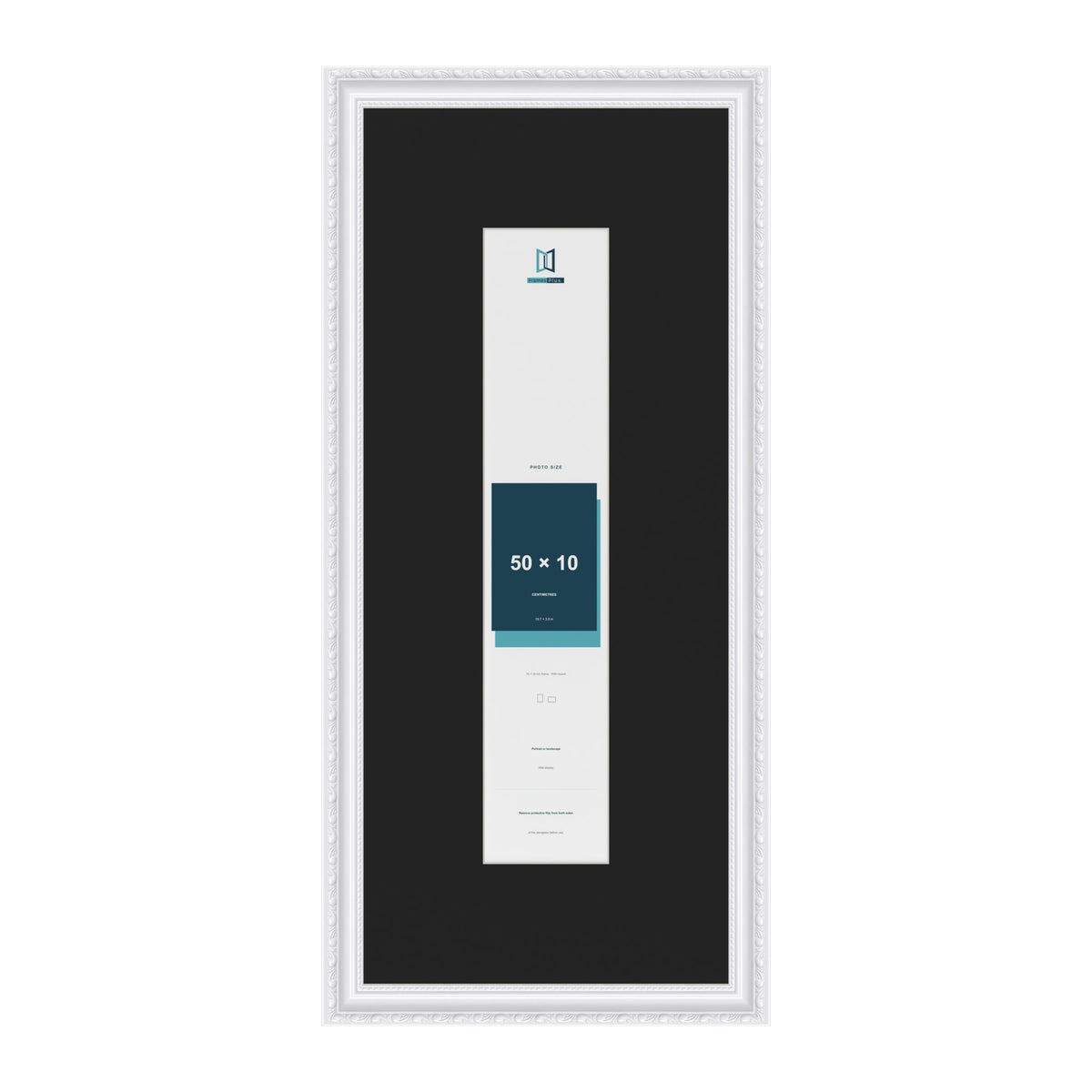 Louis White 70 x 30 cm picture frame with a black mount for a 50 x 10 cm photo