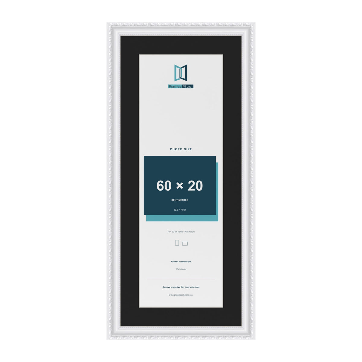 Louis White 70 x 30 cm picture frame with a black mount for a 60 x 20 cm photo