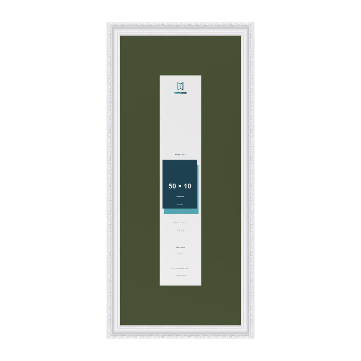 Louis White 70 x 30 cm picture frame with a green mount for a 50 x 10 cm photo