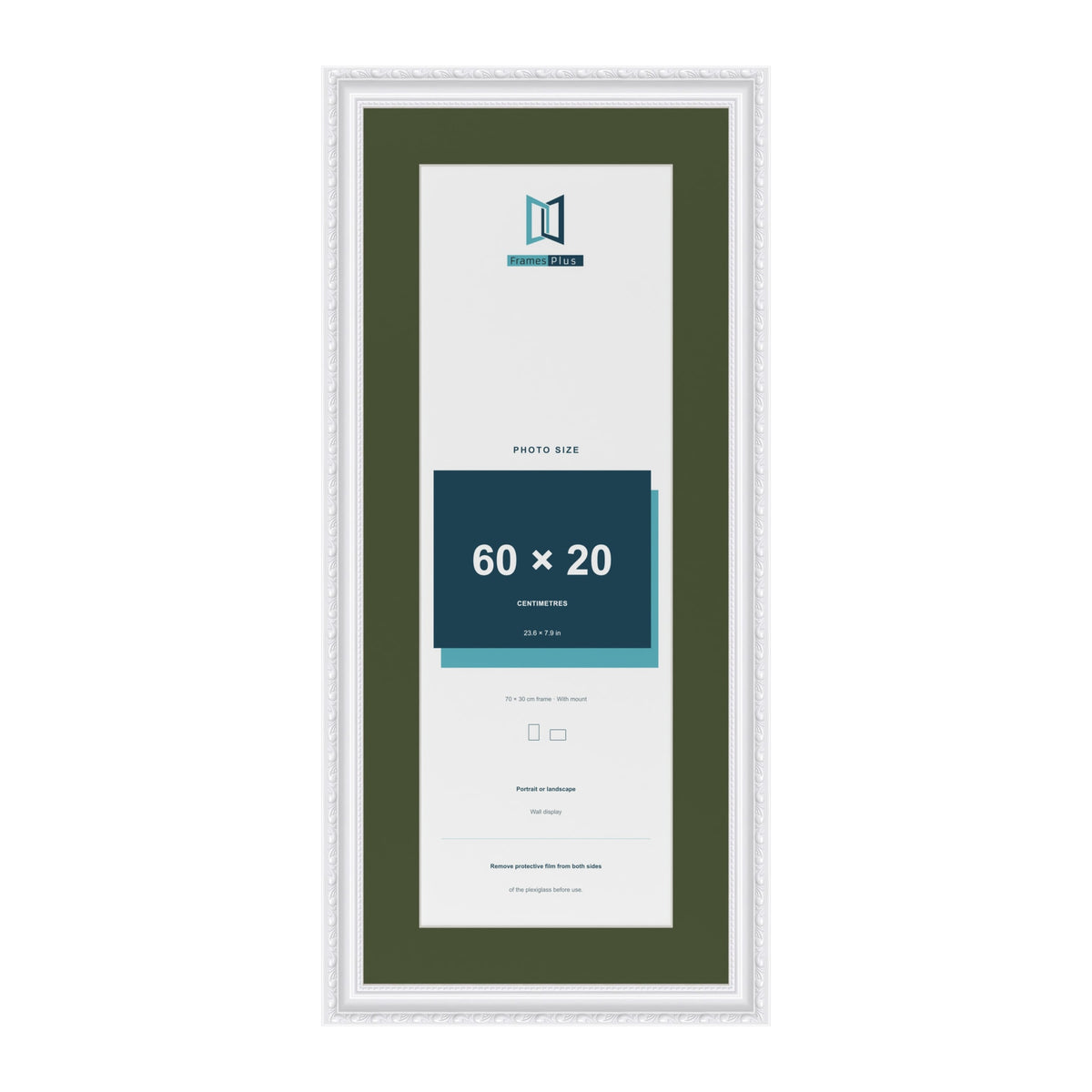 Louis White 70 x 30 cm picture frame with a green mount for a 60 x 20 cm photo