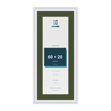 Louis White 70 x 30 cm picture frame with a green mount for a 60 x 20 cm photo
