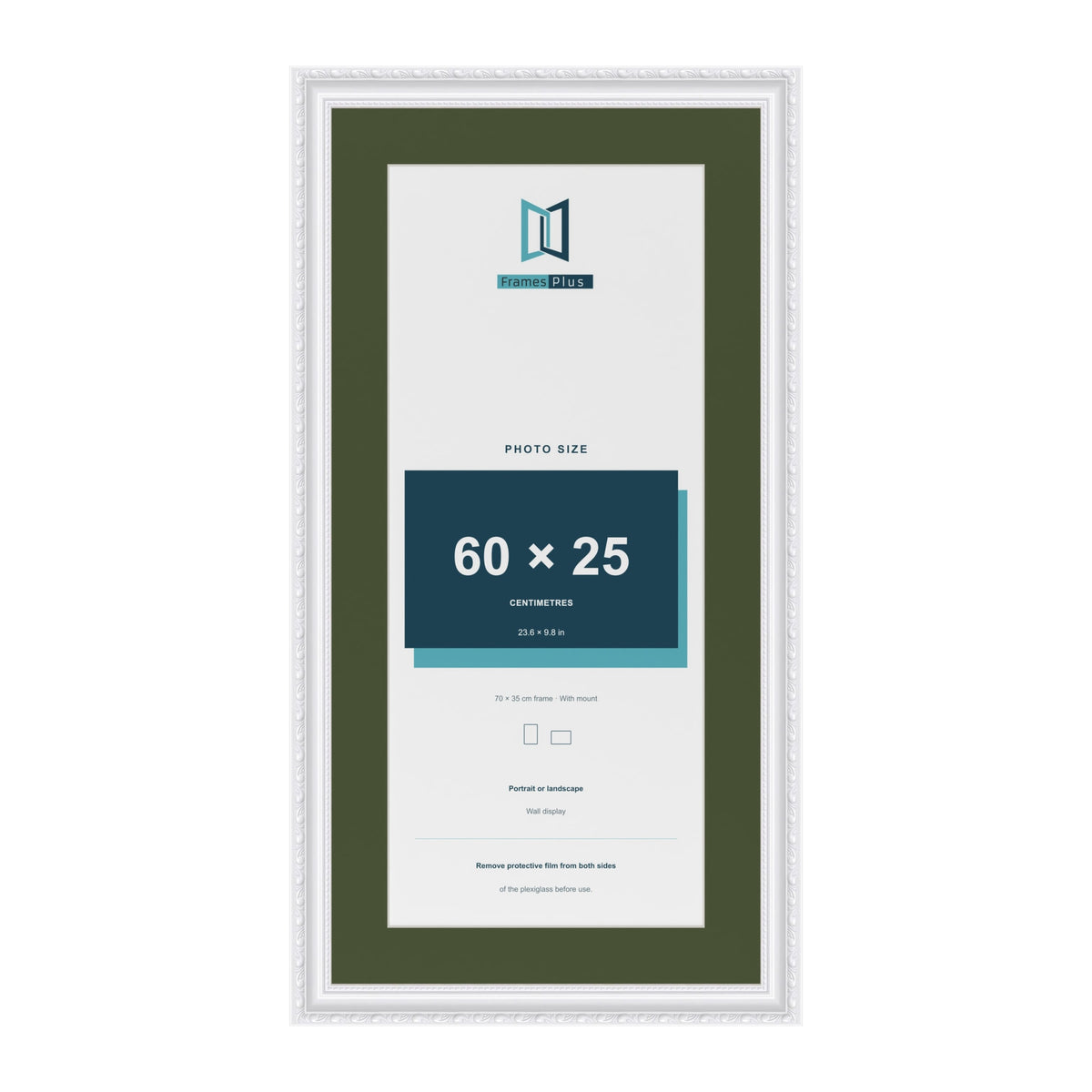 Louis White 70 x 35 cm picture frame with a green mount for a 60 x 25 cm photo
