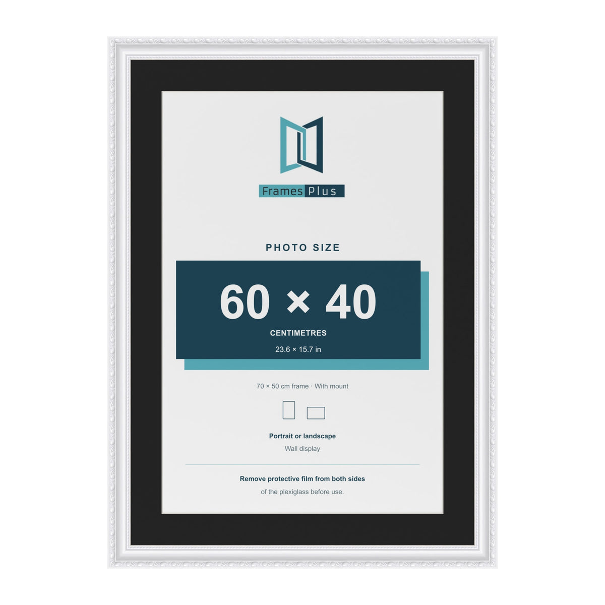 Louis White 70 x 50 cm picture frame with a black mount for a 60 x 40 cm photo