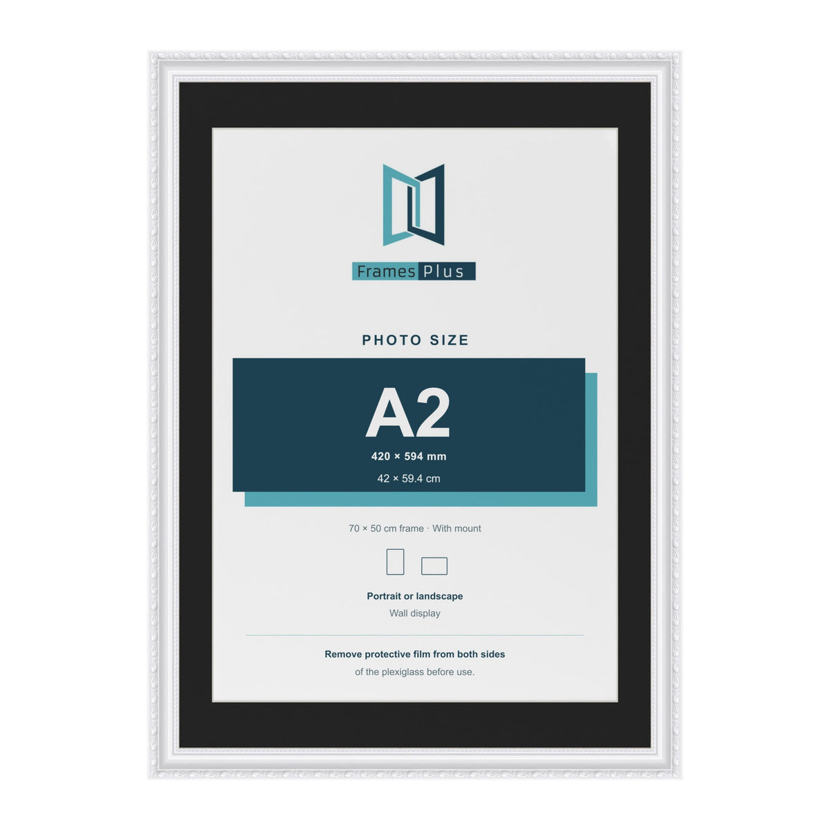 Louis White 70 x 50 cm picture frame with a black mount for an A2 photo