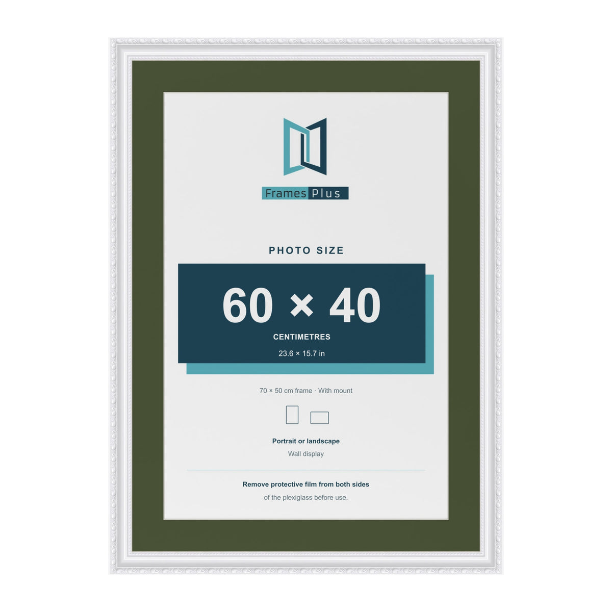Louis White 70 x 50 cm picture frame with a green mount for a 60 x 40 cm photo