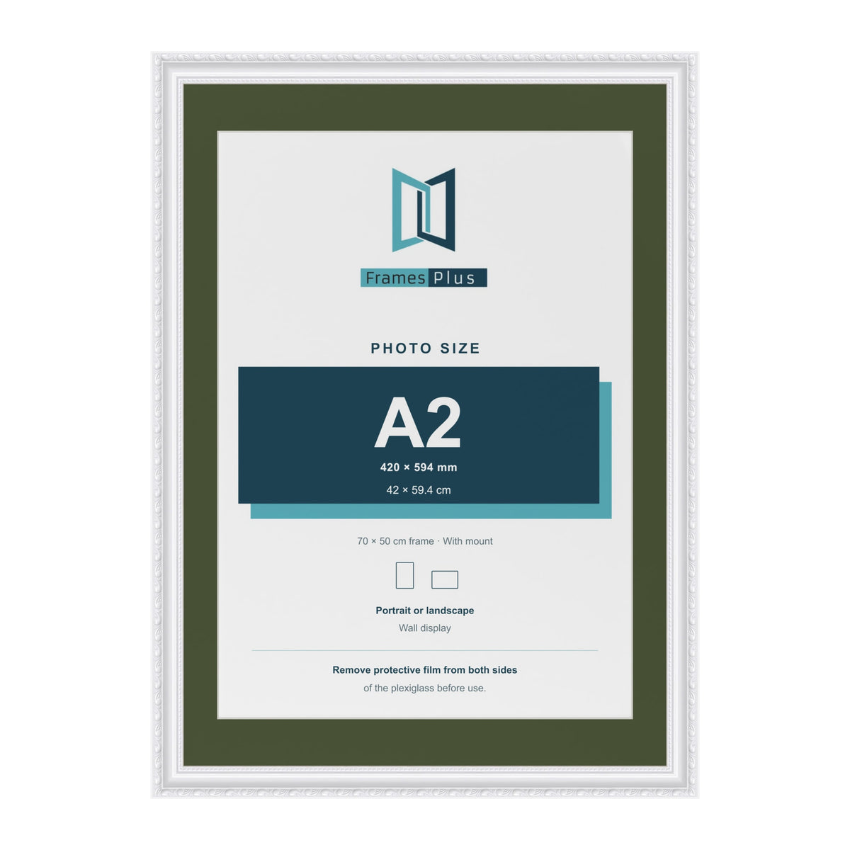 Louis White 70 x 50 cm picture frame with a green mount for an A2 photo