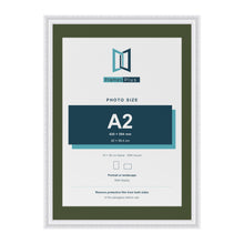 Louis White 70 x 50 cm picture frame with a green mount for an A2 photo