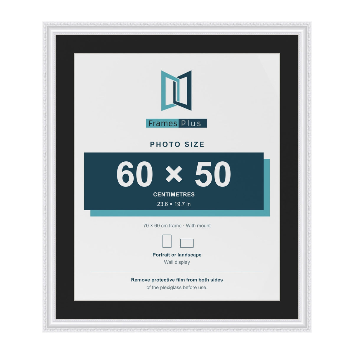 Louis White 70 x 60 cm picture frame with a black mount for a 60 x 50 cm photo