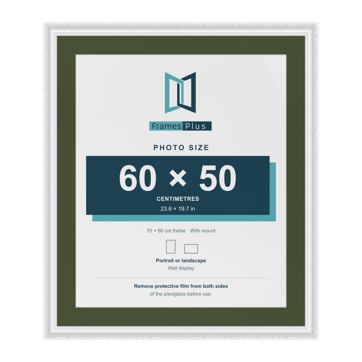 Louis White 70 x 60 cm picture frame with a green mount for a 60 x 50 cm photo