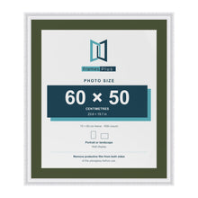 Louis White 70 x 60 cm picture frame with a green mount for a 60 x 50 cm photo