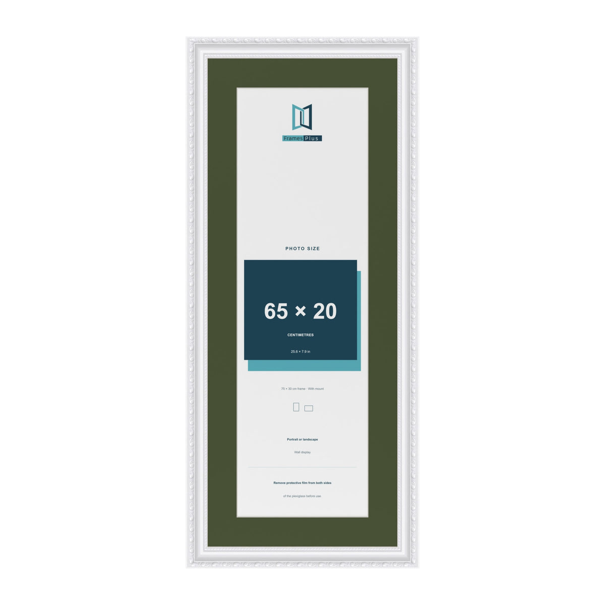 Louis White 75 x 30 cm picture frame with a green mount for a 65 x 20 cm photo