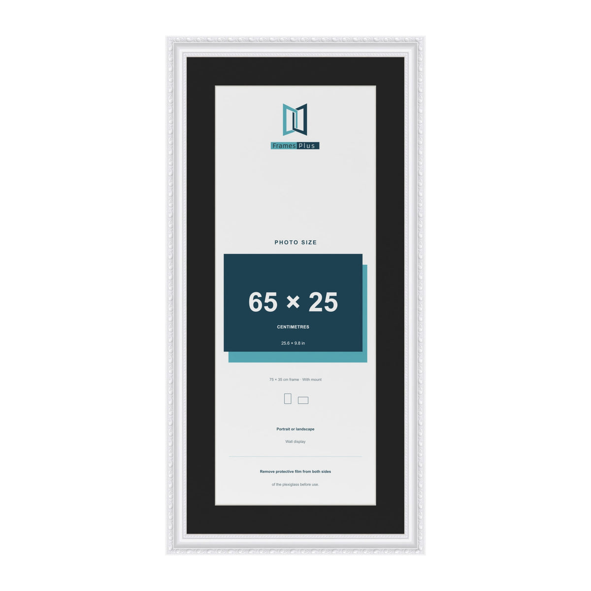 Louis White 75 x 35 cm picture frame with a black mount for a 65 x 25 cm photo