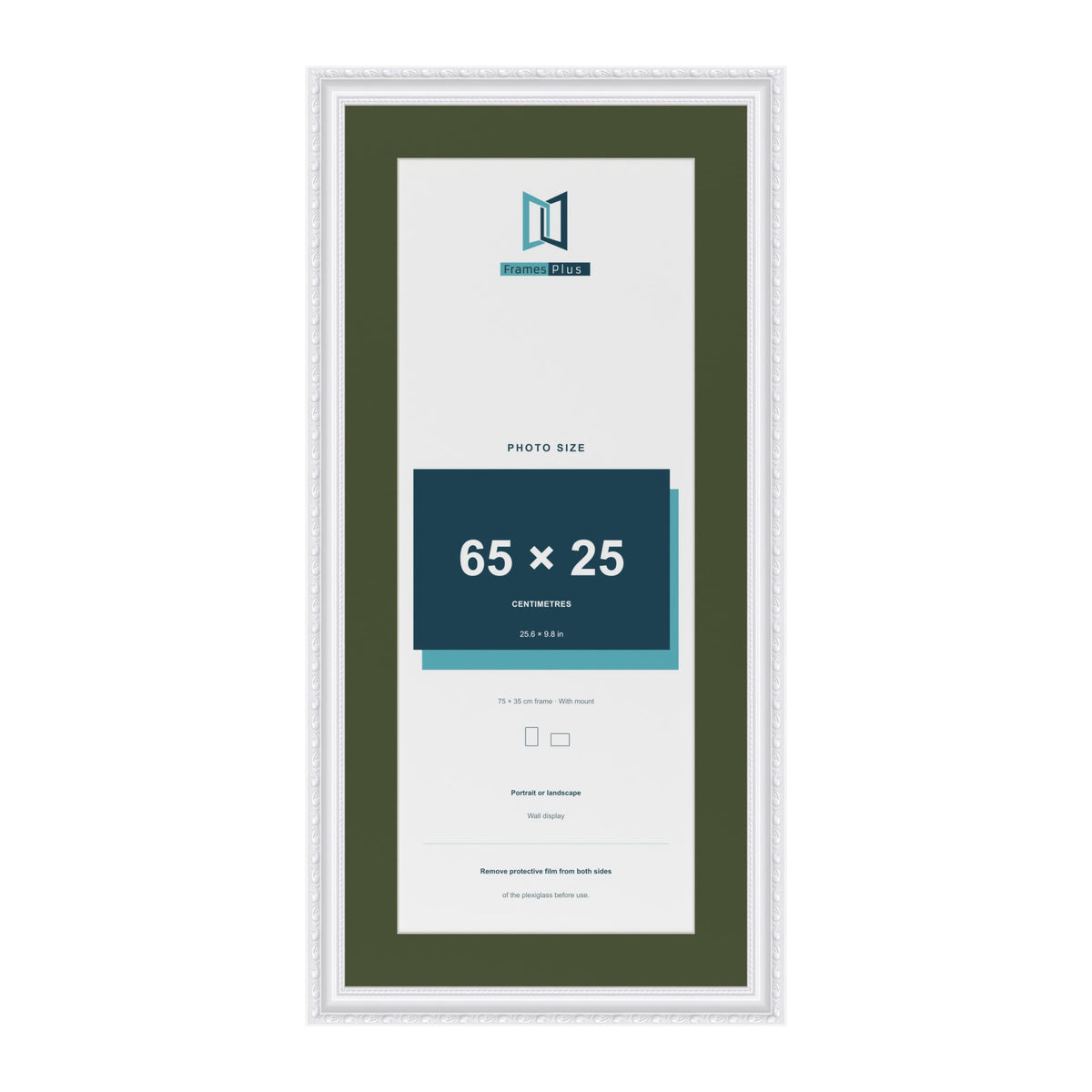 Louis White 75 x 35 cm picture frame with a green mount for a 65 x 25 cm photo