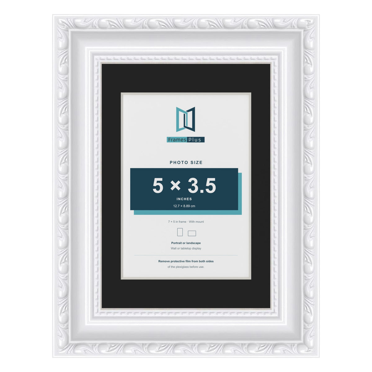 Louis White 7 x 5 inch picture frame with a black mount for a 5 x 3.5 inch photo