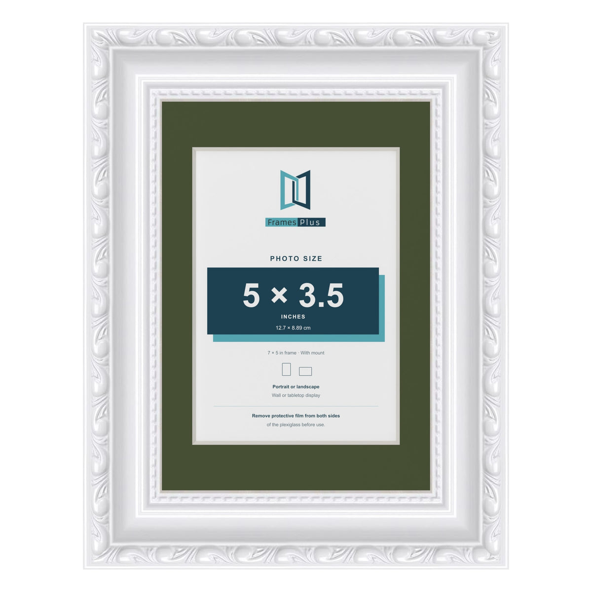 Louis White 7 x 5 inch picture frame with a green mount for a 5 x 3.5 inch photo