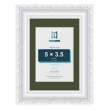 Louis White 7 x 5 inch picture frame with a green mount for a 5 x 3.5 inch photo