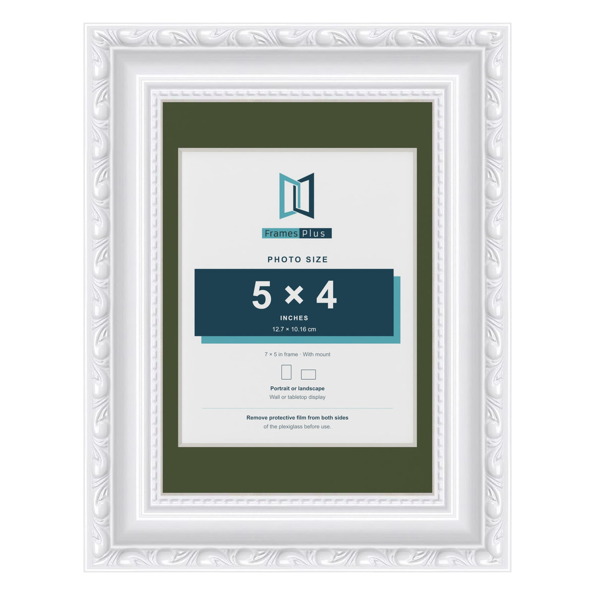 Louis White 7 x 5 inch picture frame with a green mount for a 5 x 4 inch photo