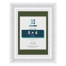 Louis White 7 x 5 inch picture frame with a green mount for a 5 x 4 inch photo