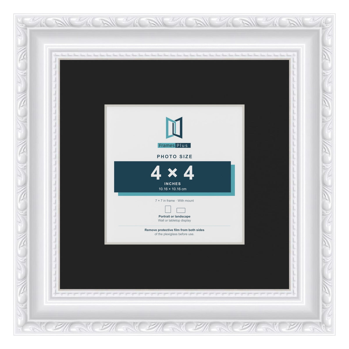 Louis White 7 x 7 inch picture frame with a black mount for a 4 x 4 inch photo