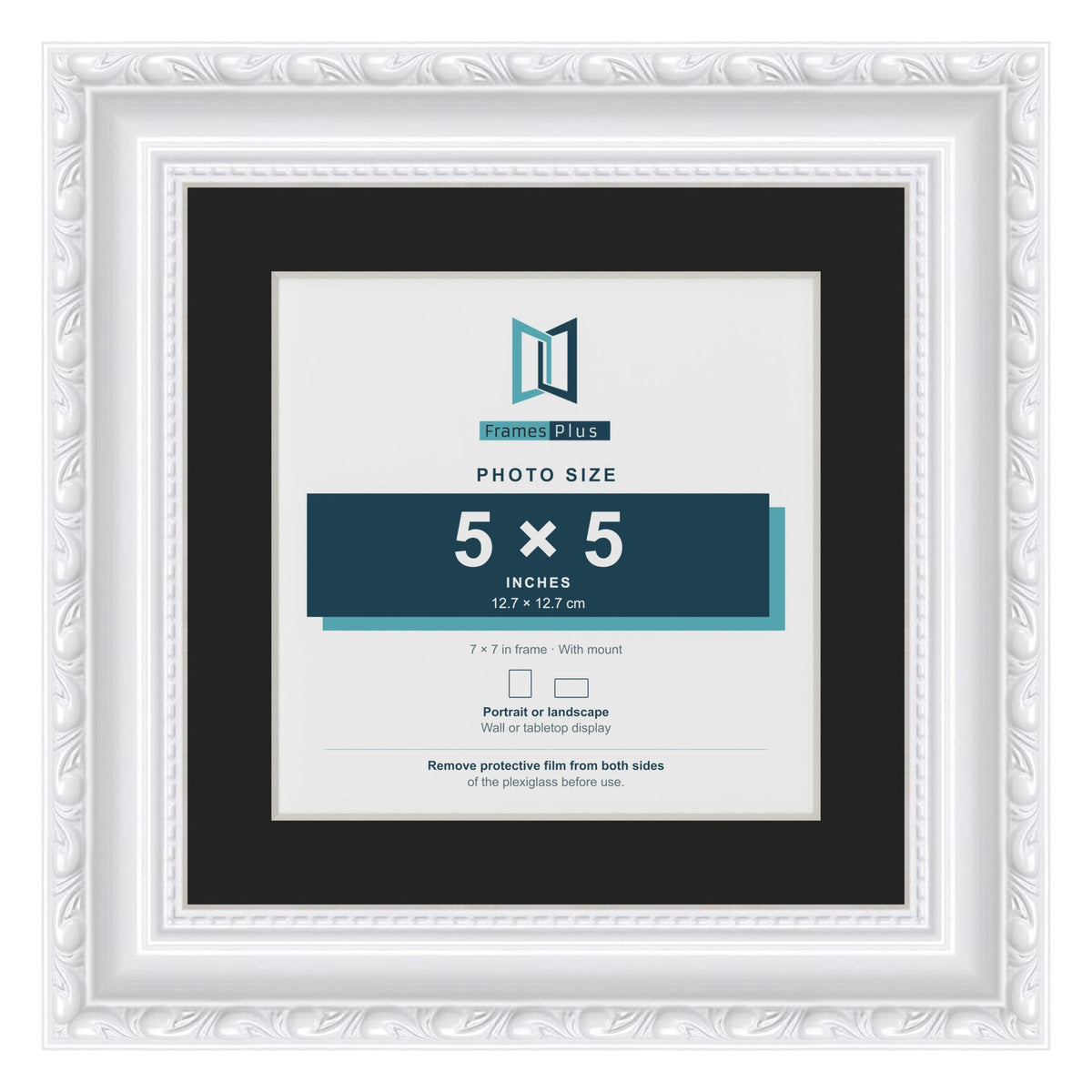 Louis White 7 x 7 inch picture frame with a black mount for a 5 x 5 inch photo
