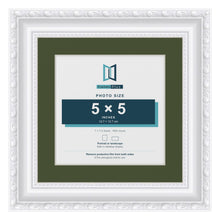 Louis White 7 x 7 inch picture frame with a green mount for a 5 x 5 inch photo