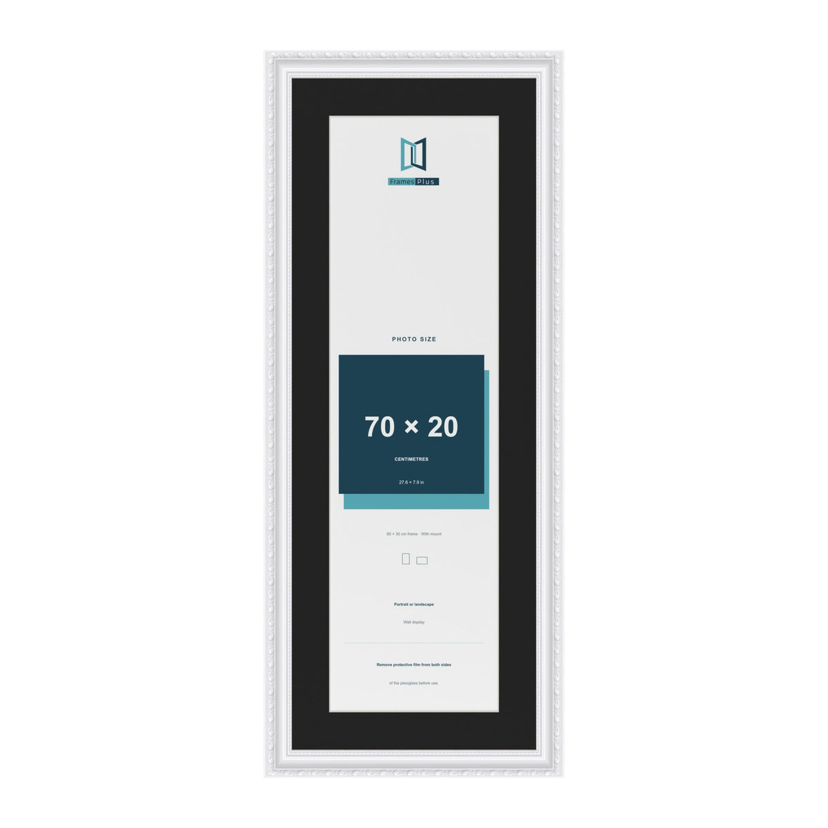 Louis White 80 x 30 cm picture frame with a black mount for a 70 x 20 cm photo