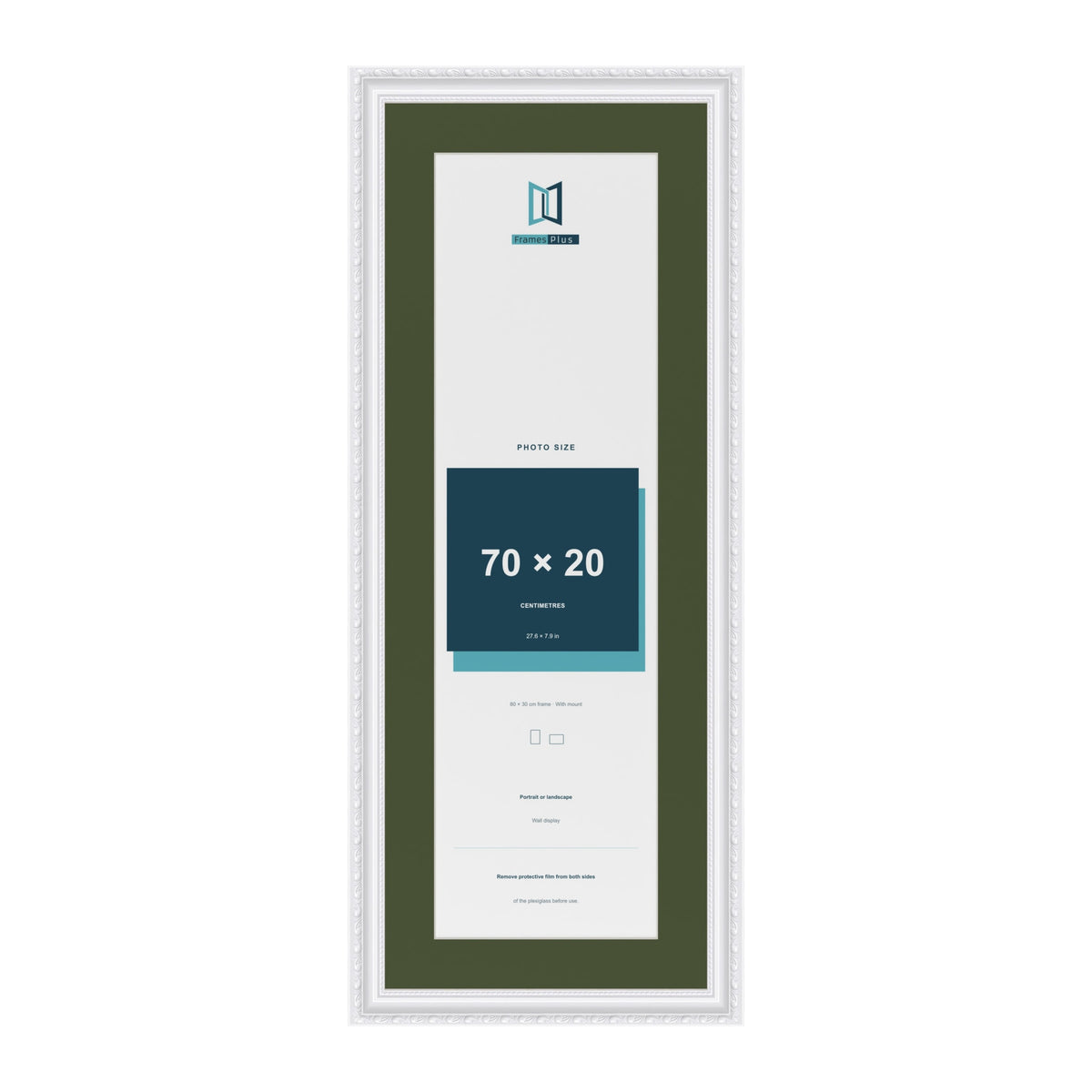 Louis White 80 x 30 cm picture frame with a green mount for a 70 x 20 cm photo