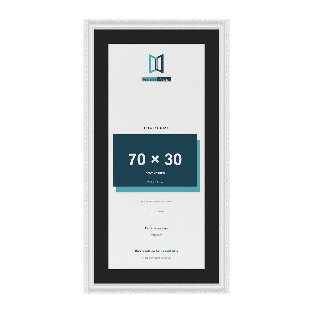 Louis White 80 x 40 cm picture frame with a black mount for a 70 x 30 cm photo