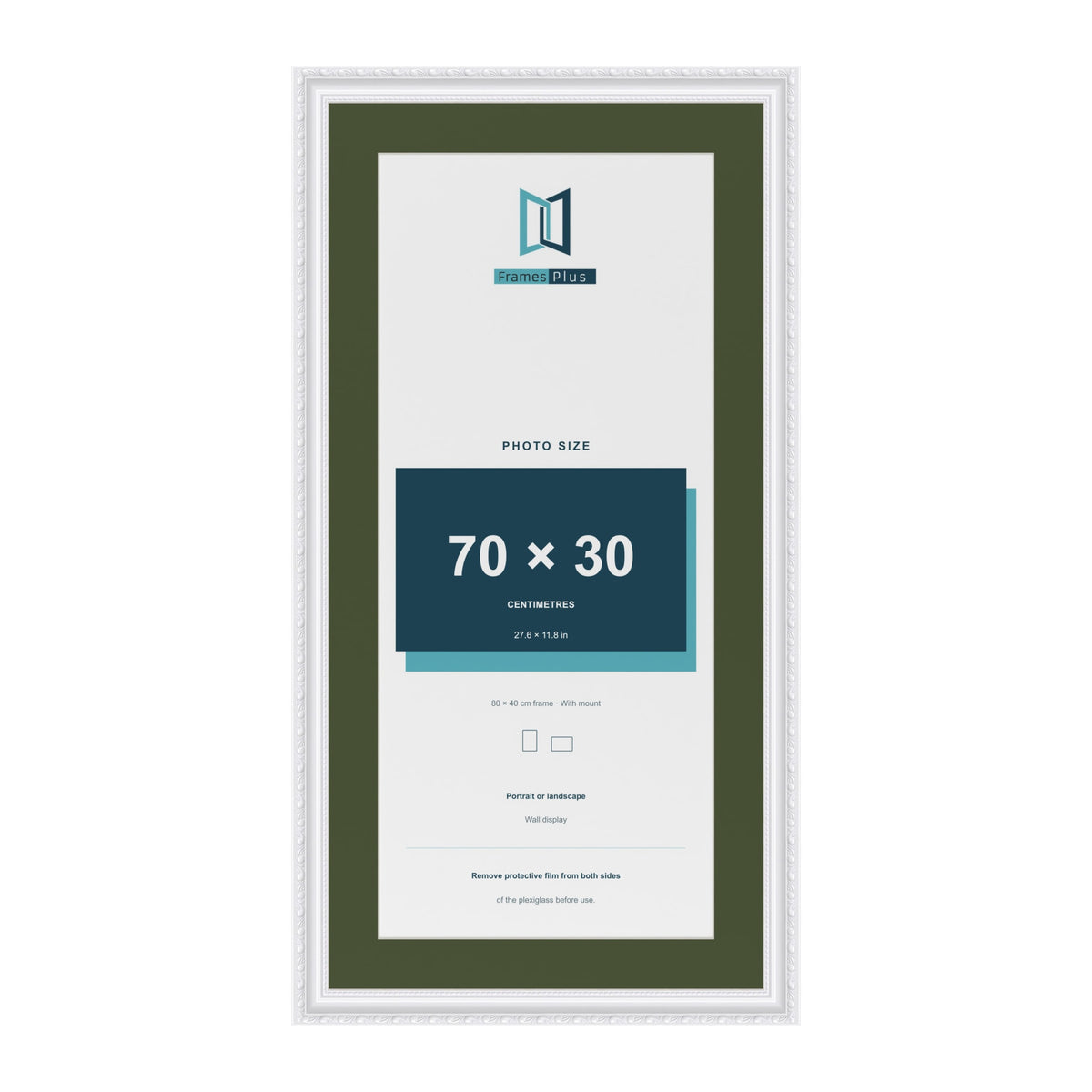 Louis White 80 x 40 cm picture frame with a green mount for a 70 x 30 cm photo