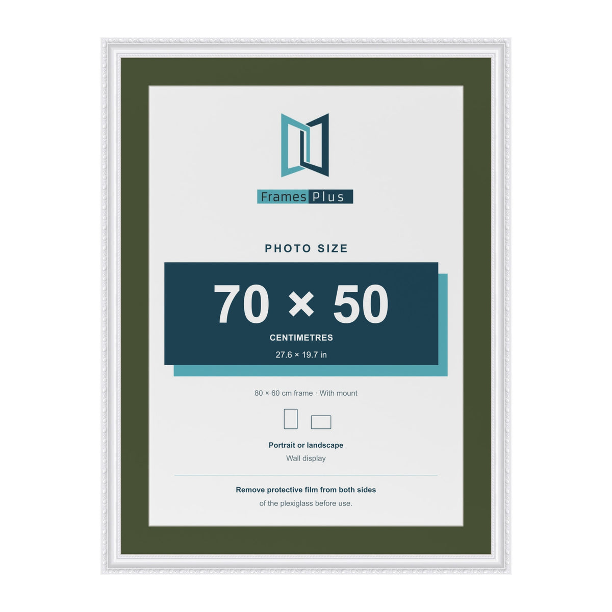 Louis White 80 x 60 cm picture frame with a green mount for a 70 x 50 cm photo