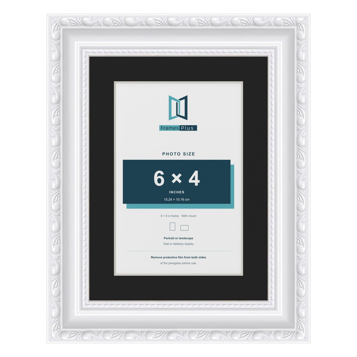 Louis White 8 x 6 inch picture frame with a black mount for a 6 x 4 inch photo