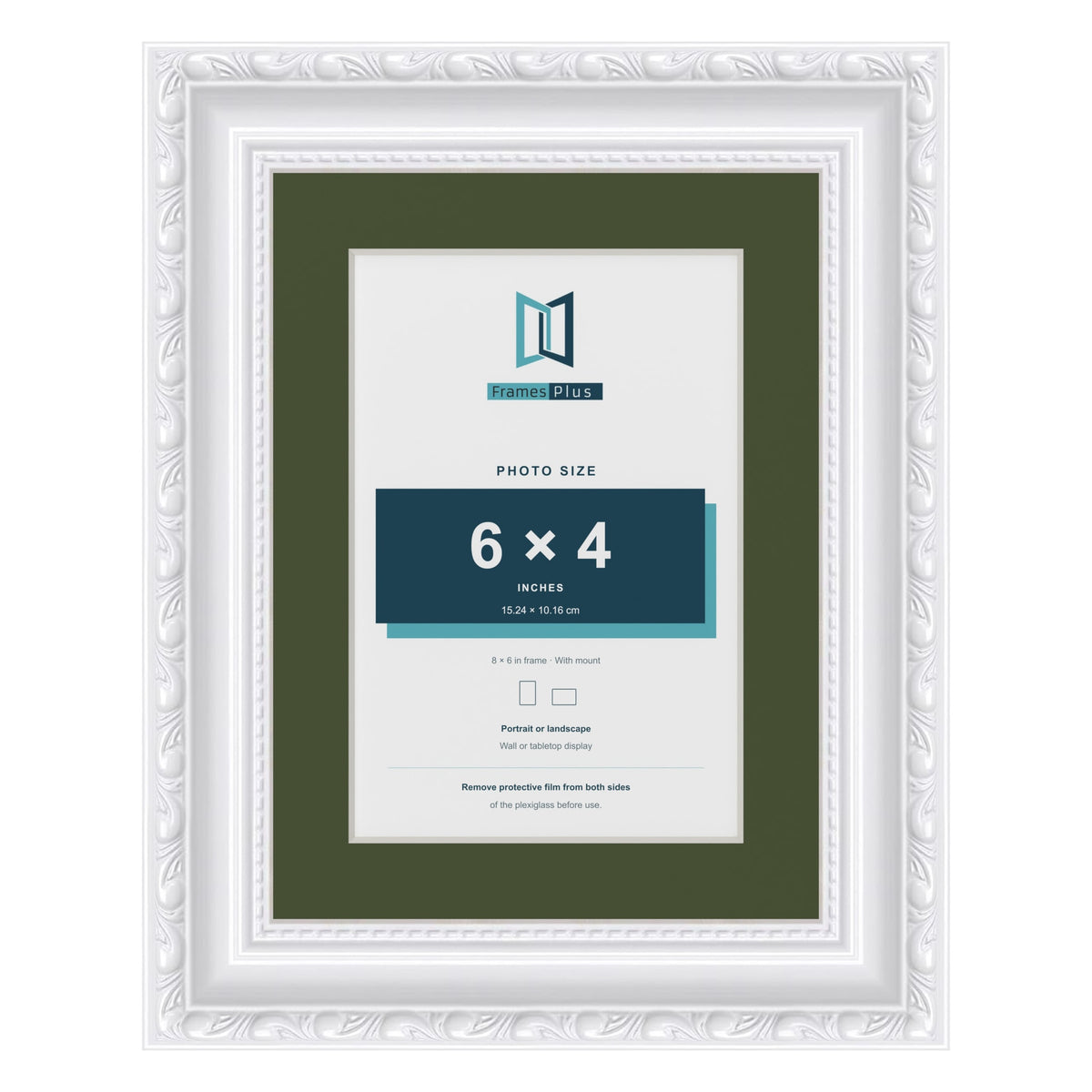 Louis White 8 x 6 inch picture frame with a green mount for a 6 x 4 inch photo