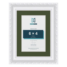 Louis White 8 x 6 inch picture frame with a green mount for a 6 x 4 inch photo