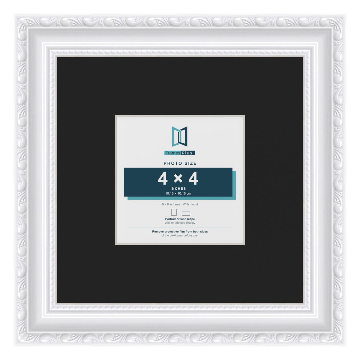Louis White 8 x 8 inch picture frame with a black mount for a 4 x 4 inch photo