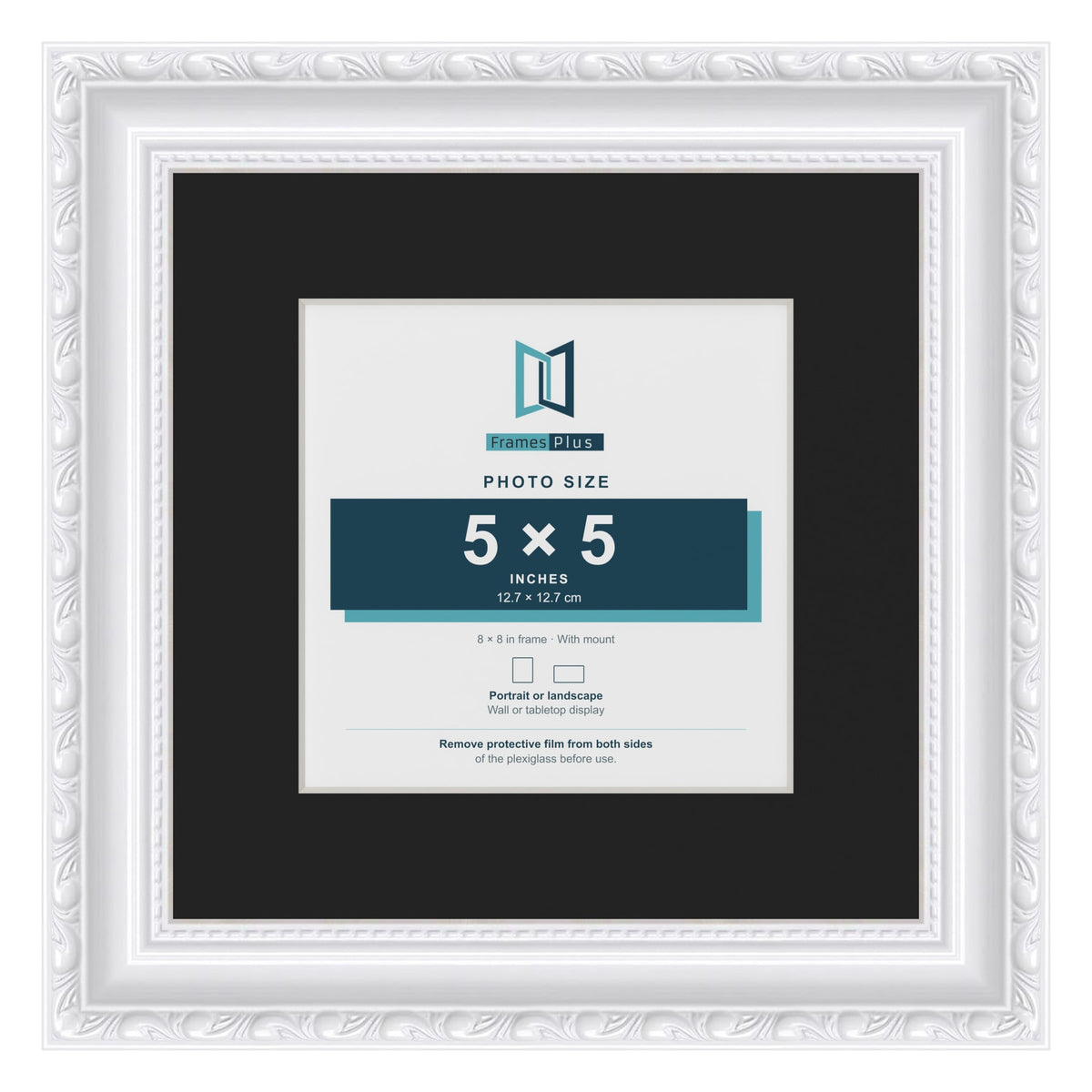 Louis White 8 x 8 inch picture frame with a black mount for a 5 x 5 inch photo