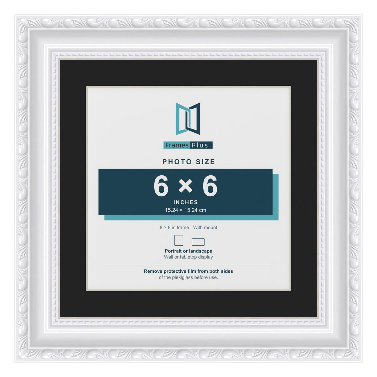 Louis White 8 x 8 inch picture frame with a black mount for a 6 x 6 inch photo