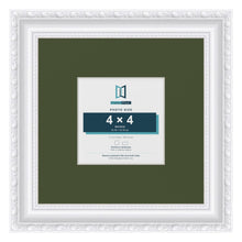 Louis White 8 x 8 inch picture frame with a green mount for a 4 x 4 inch photo