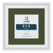 Louis White 8 x 8 inch picture frame with a green mount for a 5 x 5 inch photo
