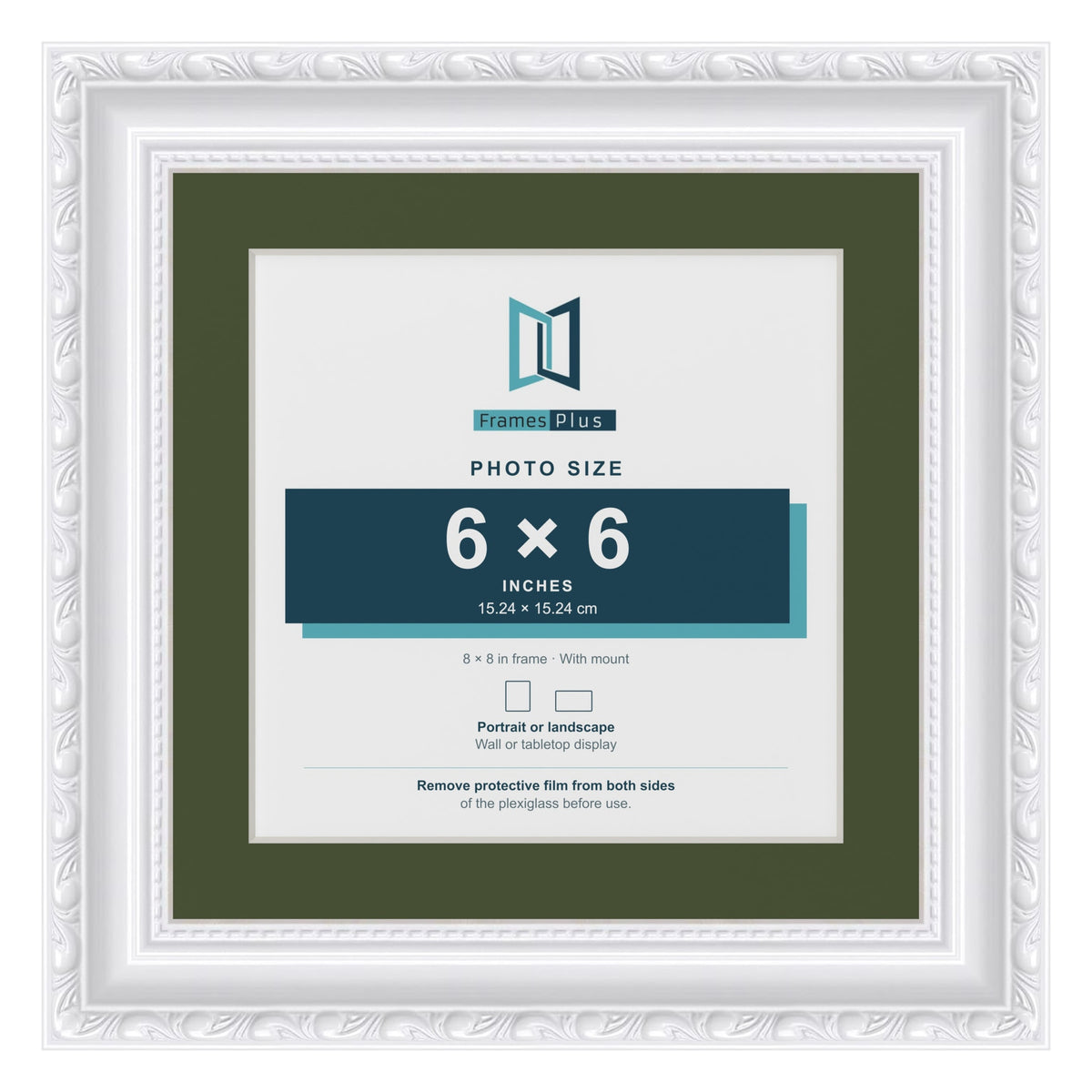 Louis White 8 x 8 inch picture frame with a green mount for a 6 x 6 inch photo