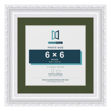 Louis White 8 x 8 inch picture frame with a green mount for a 6 x 6 inch photo