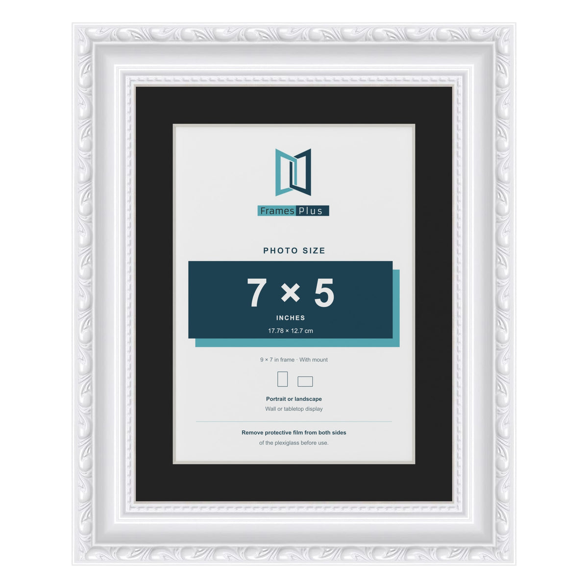 Louis White 9 x 7 inch picture frame with a black mount for a 7 x 5 inch photo