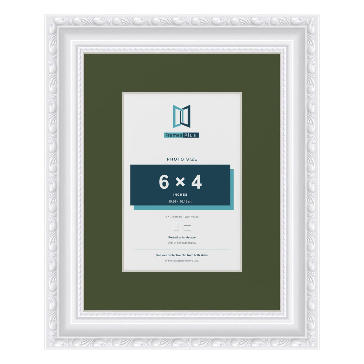 Louis White 9 x 7 inch picture frame with a green mount for a 6 x 4 inch photo