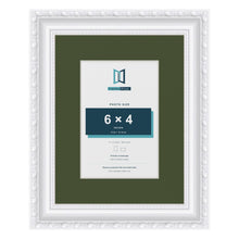 Louis White 9 x 7 inch picture frame with a green mount for a 6 x 4 inch photo