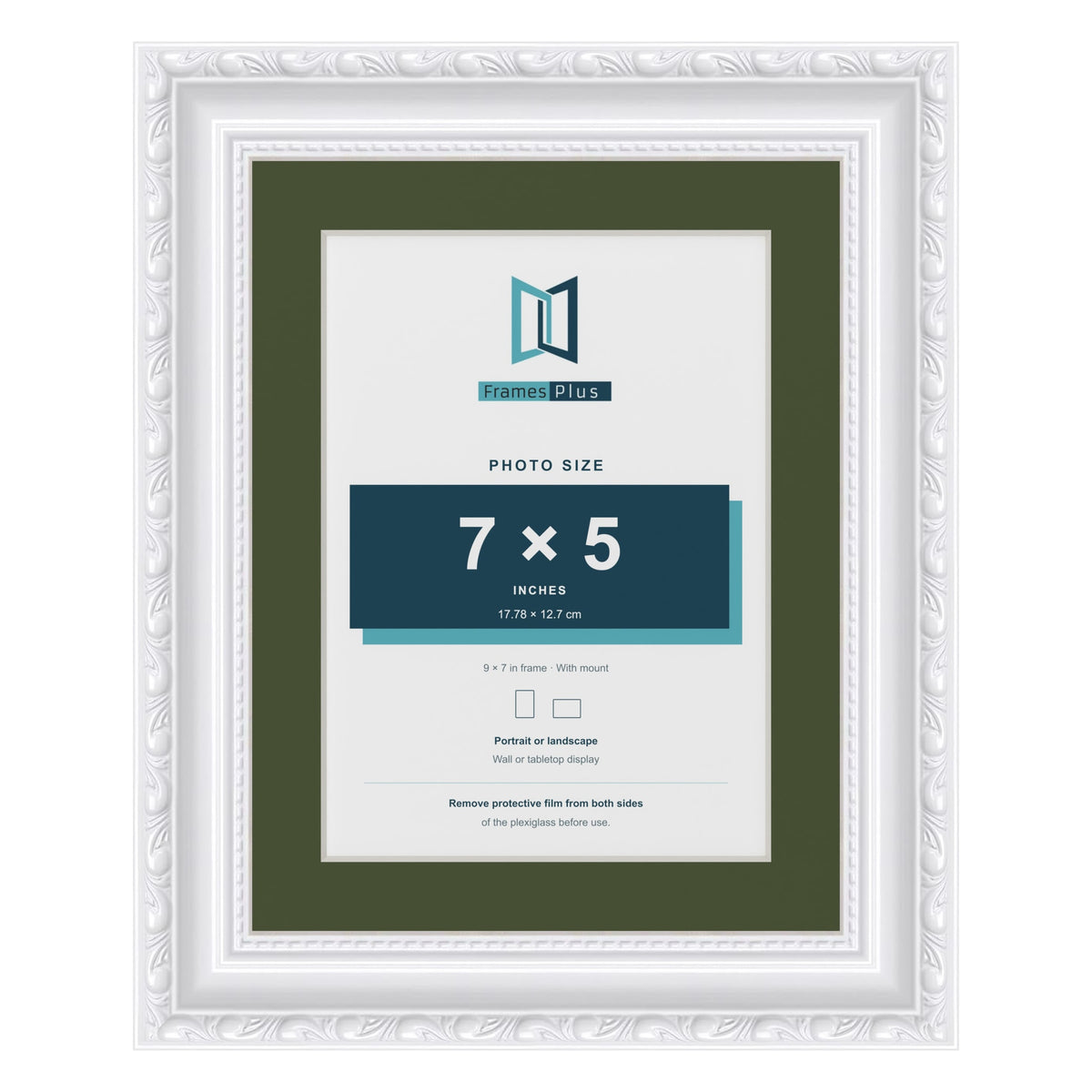 Louis White 9 x 7 inch picture frame with a green mount for a 7 x 5 inch photo
