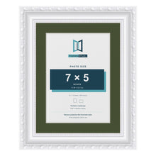 Louis White 9 x 7 inch picture frame with a green mount for a 7 x 5 inch photo