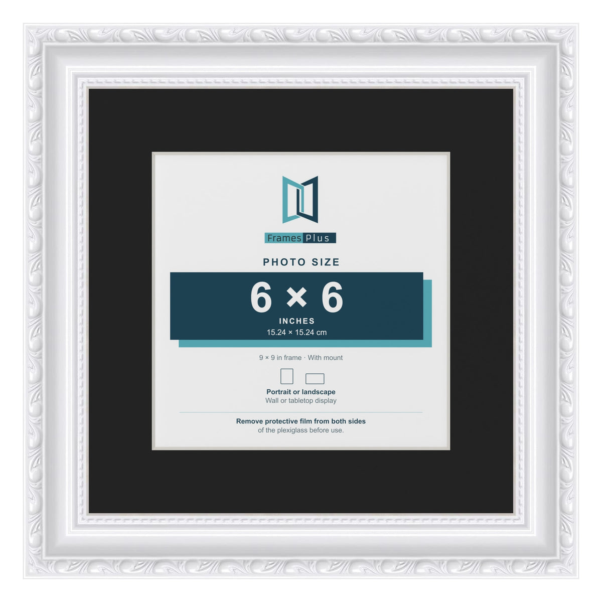Louis White 9 x 9 inch picture frame with a black mount for a 6 x 6 inch photo